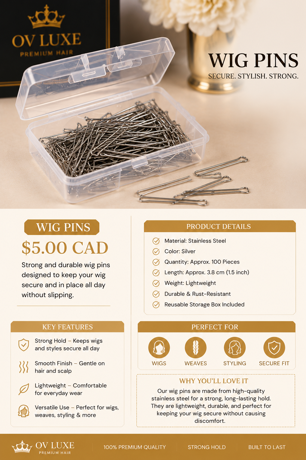 OV LUXE Wig Pins (100 Pieces)