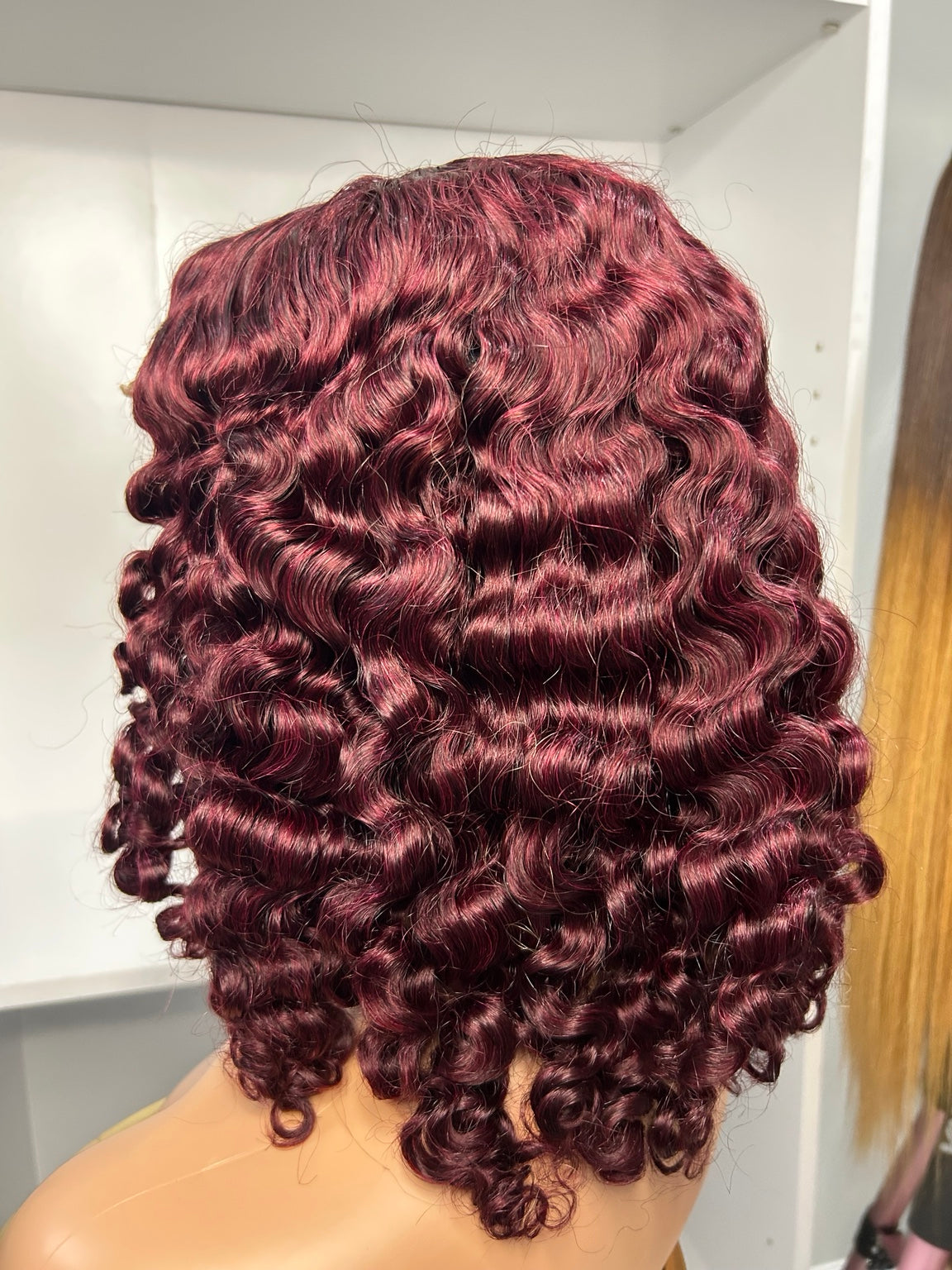 Burgundy Curly 5×5 Closure Wig – 12 Inches