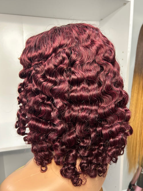 Burgundy Curly 5×5 Closure Wig – 12 Inches